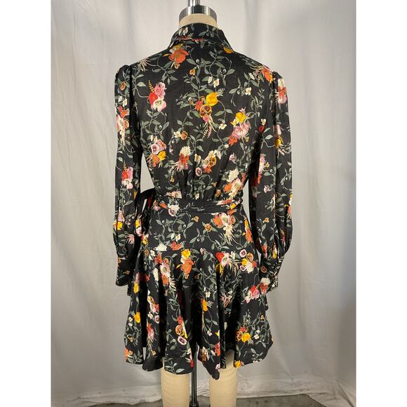 Zimmermann Floral-Print Black Linen Mini Wrap Dress Size 0 - Picture 3 of 5